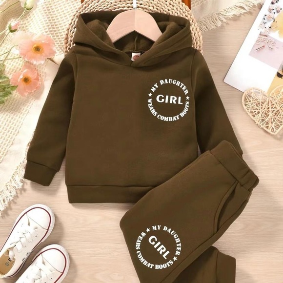 Girls "My Daughter Wears Combat Boots" Sweatsuit, Casual Hoodies - Picture 1 of 4